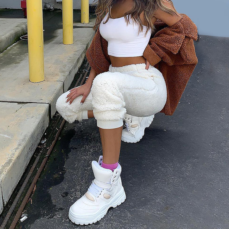 The Last Aztec, Get One Size Bigger Than Your Regular Size, Fashion street lamb cashmere ladies sports casual pants