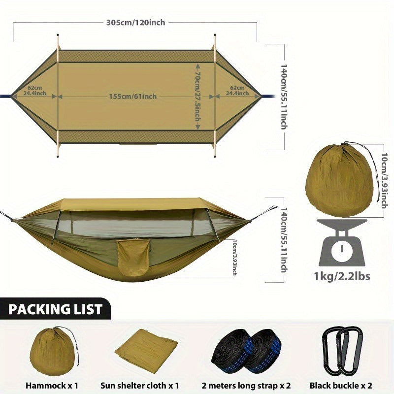 The Last Aztec, 2025 Upgraded Double Layer Camping Hammock. 210D Nylon Mesh Camping Hammock. Sunscreen And Insect Repellent Double Zipper Design. Portable Outdoor Gear With Carabiner. Load Capacity 500lbs