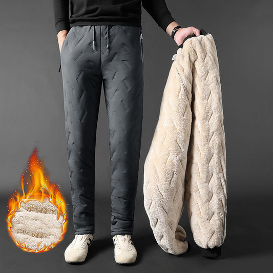 The Last Aztec, Get One Size Bigger Than Your Regular Size, Men's Trousers Winter Velvet Thickening Loose Fleece Pants With Zip Pocket Large Size Windproof Warm Jogging Pants