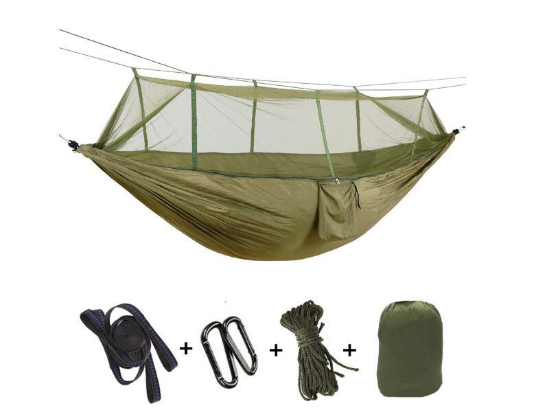 The Last Aztec, Outdoor Parachute Cloth Hammock Couble with Mosquito Net Light Portable Army Green Insect-proof Camping Aerial Tent