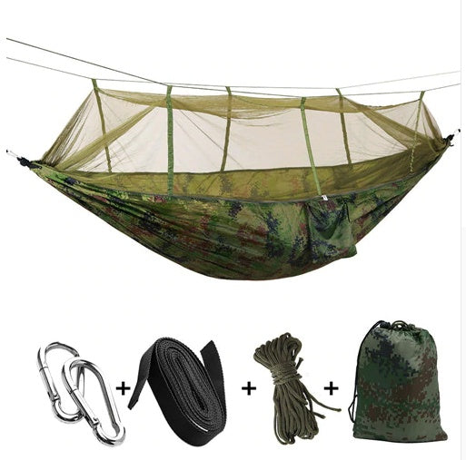 The Last Aztec, Outdoor Parachute Cloth Hammock Couble with Mosquito Net Light Portable Army Green Insect-proof Camping Aerial Tent