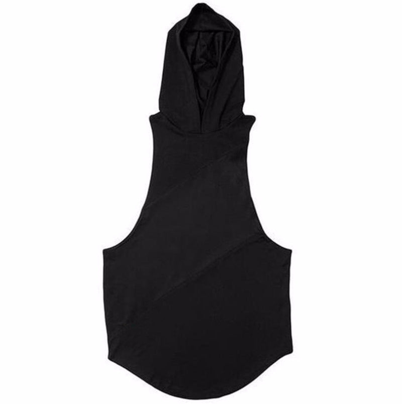 The Last Aztec, Men's Fitness Vest Solid Color Pure Cotton Bodybuilding Hooded Long Loose