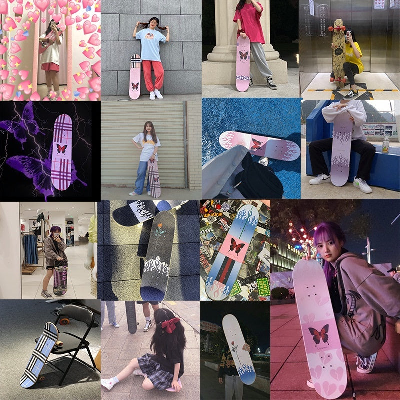 The Last Aztec, Brown Plaid Sandpaper Skateboard Sandpaper Ins Same Type Sandpaper Double Warped Longboard Diy