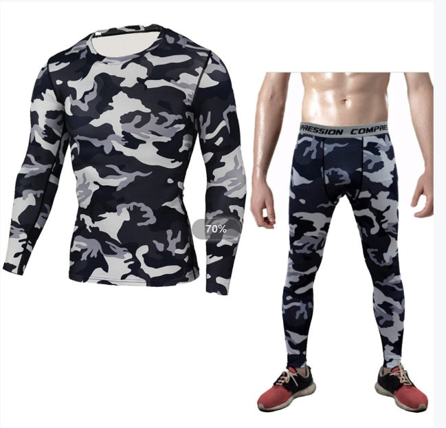 The Last Aztec, Get A Bigger Size Than Your Regular Size, Camouflage Compression Baselayer Set Sports Compression Set Long Sleeve T-Shirt Tights Exercise Clothes Workout Bodysuit Fitness Suits For Men