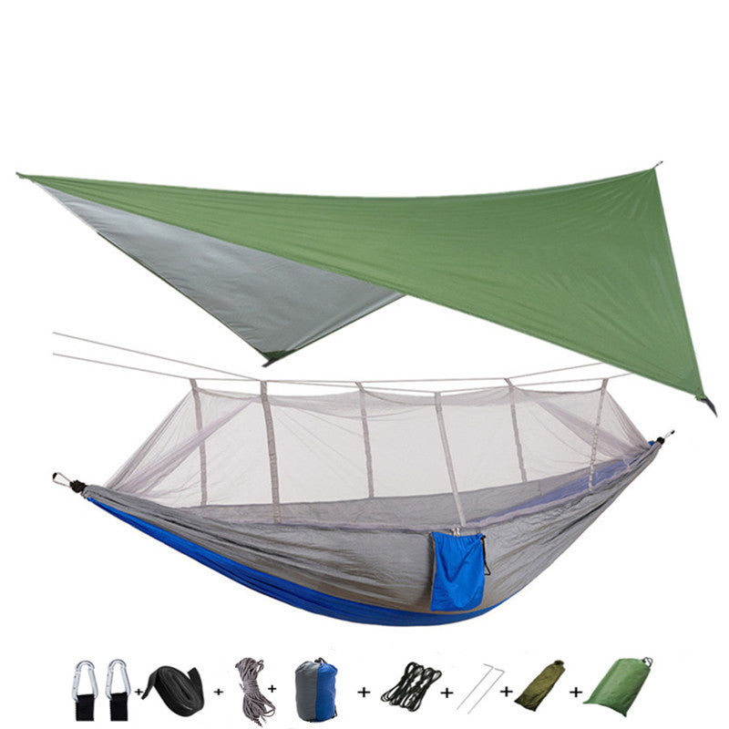 The Last Aztec, Outdoor Parachute Cloth Hammock Couble with Mosquito Net Light Portable Army Green Insect-proof Camping Aerial Tent