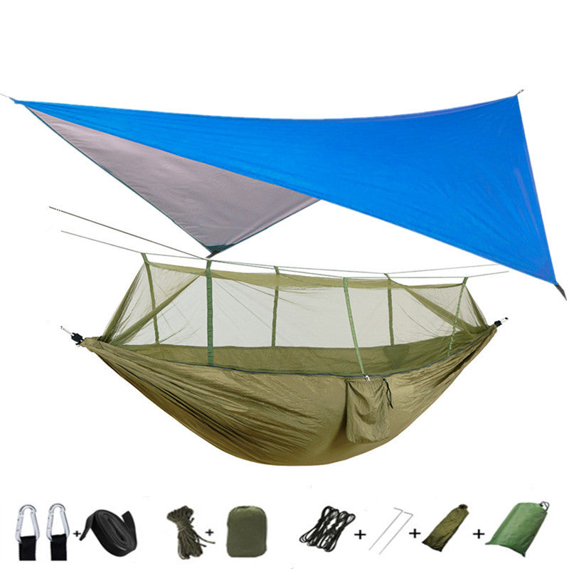 The Last Aztec, Outdoor Parachute Cloth Hammock Couble with Mosquito Net Light Portable Army Green Insect-proof Camping Aerial Tent