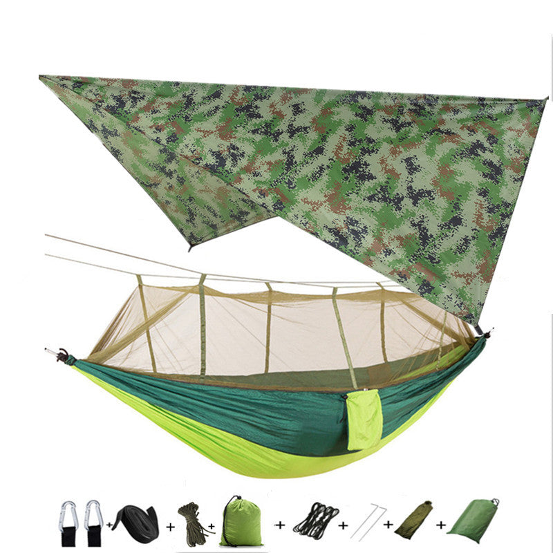 The Last Aztec, Outdoor Parachute Cloth Hammock Couble with Mosquito Net Light Portable Army Green Insect-proof Camping Aerial Tent