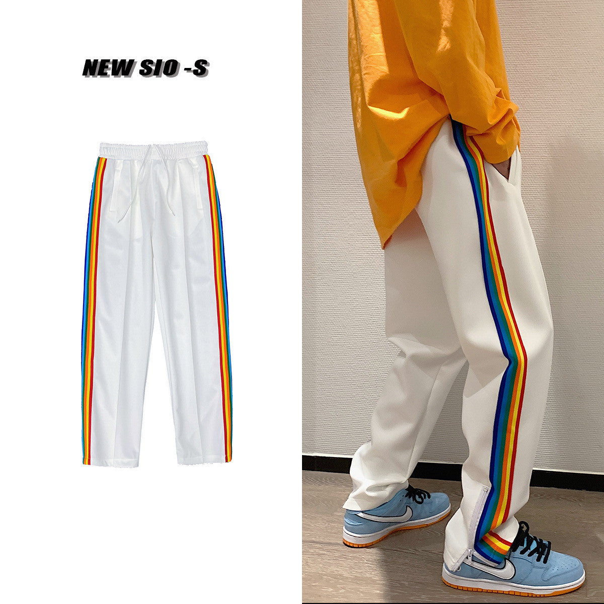 The Last Aztec, Get One Size Bigger Than Your Regular Size, Spring Daily Casual Sports Pants Men And Women Side Zipper Rainbow Striped Long Pants