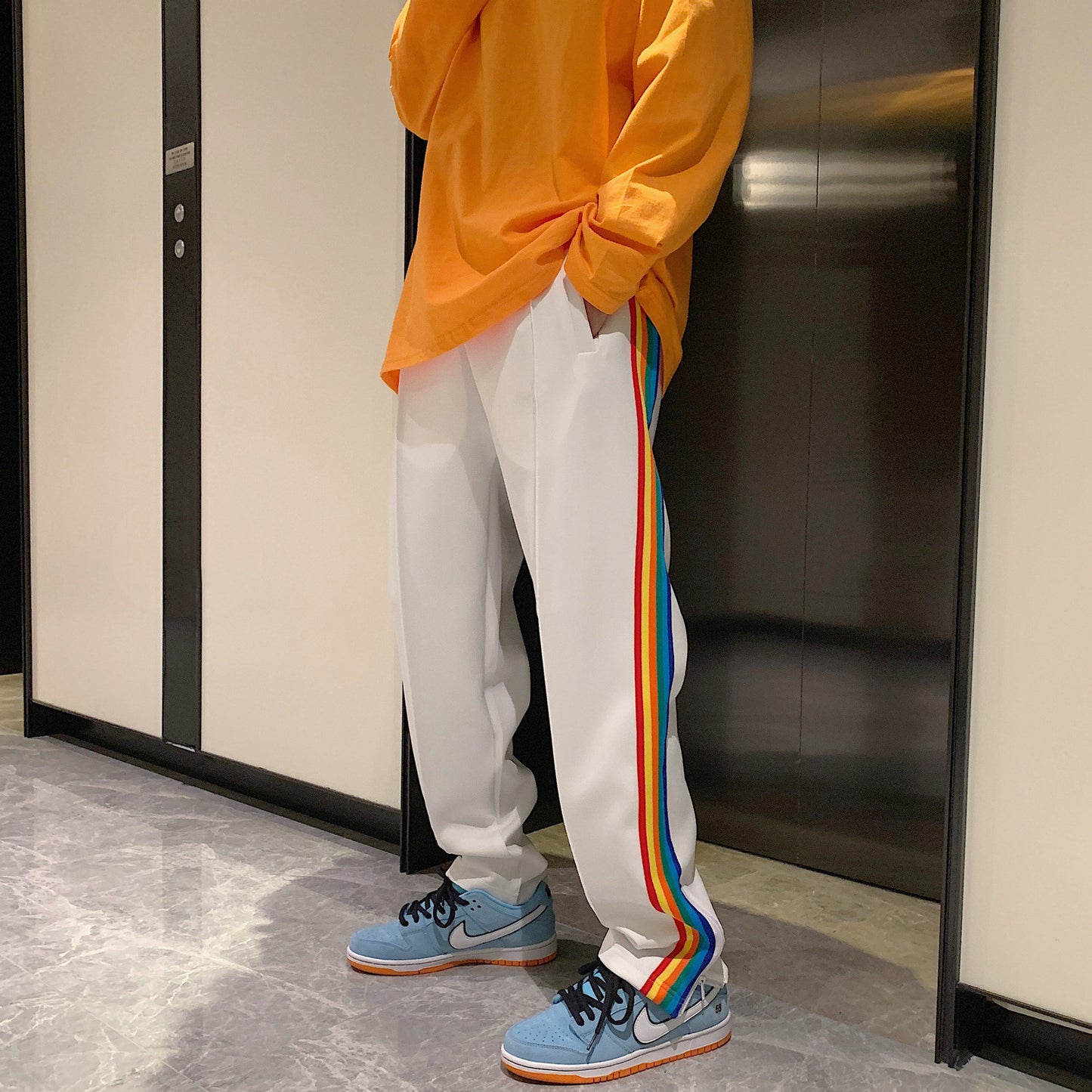 The Last Aztec, Get One Size Bigger Than Your Regular Size, Spring Daily Casual Sports Pants Men And Women Side Zipper Rainbow Striped Long Pants