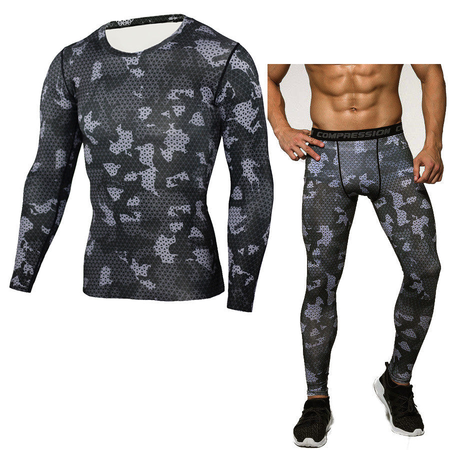 The Last Aztec, Get A Bigger Size Than Your Regular Size, Camouflage Compression Baselayer Set Sports Compression Set Long Sleeve T-Shirt Tights Exercise Clothes Workout Bodysuit Fitness Suits For Men