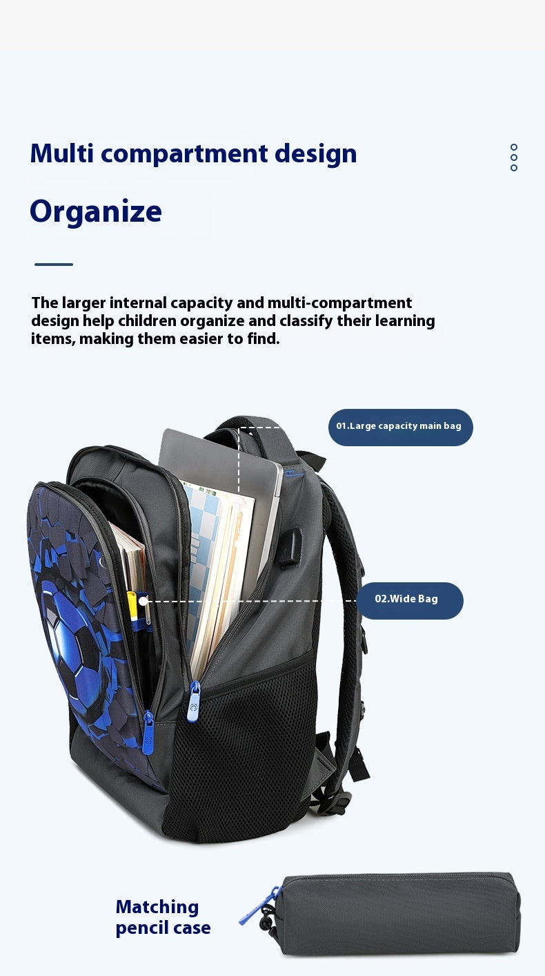 The last Aztec, Hard Shell Football Burden Reduction Boy's Shoulder Large Capacity Belt Small Pen Bag Set Of School Bag