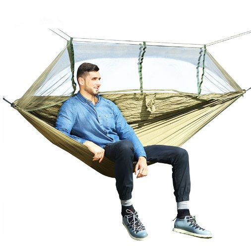 The Last Aztec, Outdoor Parachute Cloth Hammock Couble with Mosquito Net Light Portable Army Green Insect-proof Camping Aerial Tent