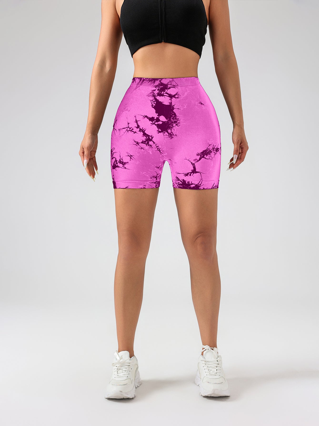 The Last Aztec, (Get One Size Bigger Than Your Regular Size), 2 Pack Women's Tie Dye High Waist V-Back Scrunch Yoga Shorts, Peach Lift Seamless Sport Athletic Shorts With Stretch Fabric, Fitness Workout Bottoms