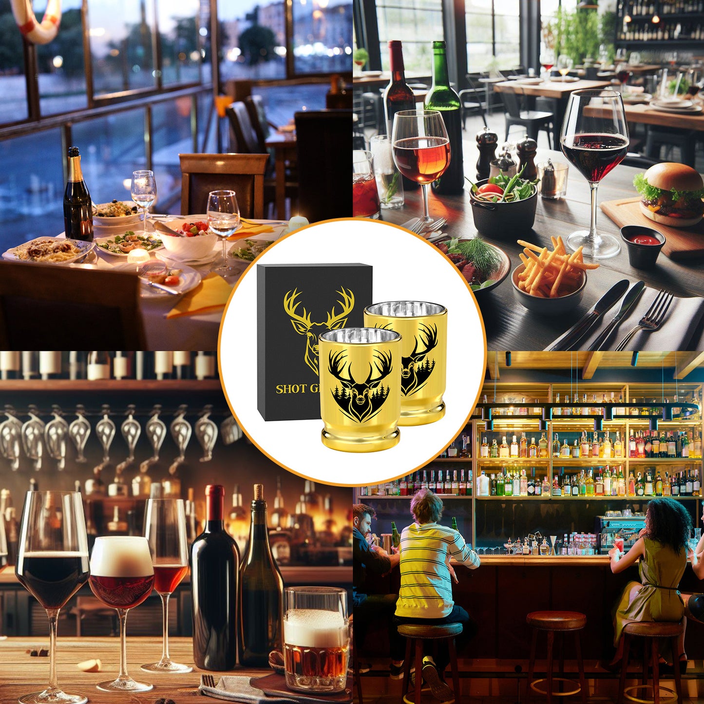 The Last Aztec, 2pcs  50 Caliber Deer Head Golden Plastic Wine Glasses With Gift Box - Leak Proof, Reusable - Stylish Animal Print Design, Suitable For Whiskey, Tequila, Etc