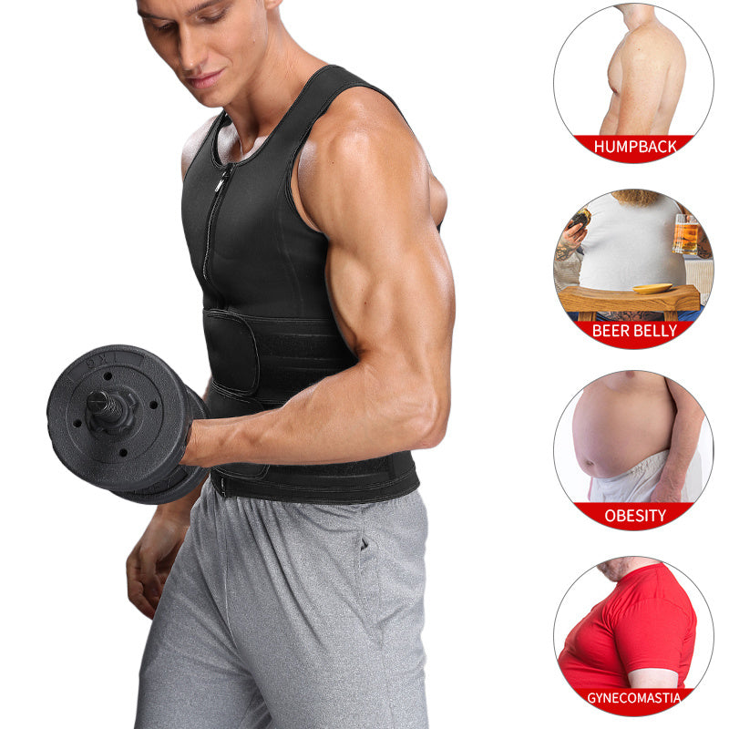 The Last Aztec, (get a Size Bigger Than Your size) Fitness Men Shapewear Sauna Vest Waist Trainer Double Belt Sweat Shirt Corset Top Body Shaper