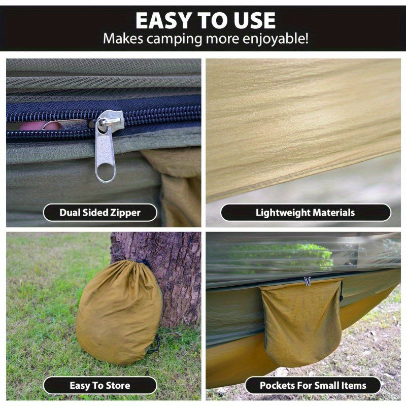 The Last Aztec, 2025 Upgraded Double Layer Camping Hammock. 210D Nylon Mesh Camping Hammock. Sunscreen And Insect Repellent Double Zipper Design. Portable Outdoor Gear With Carabiner. Load Capacity 500lbs