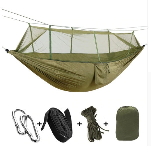 The Last Aztec, Outdoor Parachute Cloth Hammock Couble with Mosquito Net Light Portable Army Green Insect-proof Camping Aerial Tent