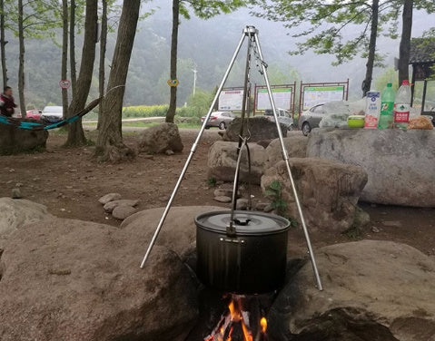The Last Aztec, Camping outdoor campfire tripod hanging pot picnic fire bracket aluminum alloy tripod camping supplies