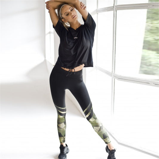 The Last Aztec, Get One Size Bigger Than Your Regular Size, Camouflage printed stitching yoga pants
