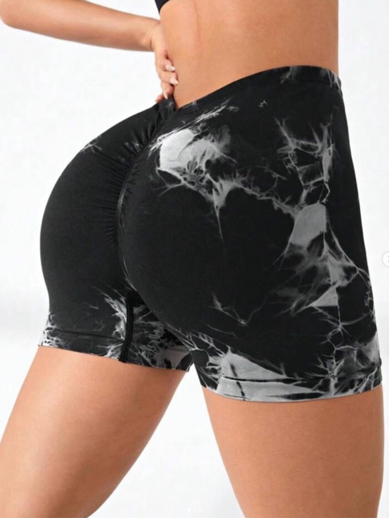 The Last Aztec, (Get One Size Bigger Than Your Regular Size), 2 Pack Women's Tie Dye High Waist V-Back Scrunch Yoga Shorts, Peach Lift Seamless Sport Athletic Shorts With Stretch Fabric, Fitness Workout Bottoms
