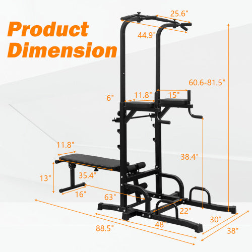 The Last Aztec, Power Tower Dip Station With Bench Pull Up Bar Stand Adjustable Height Heavy Duty Multi-Function Fitness Training Equipment For Home Office Gym