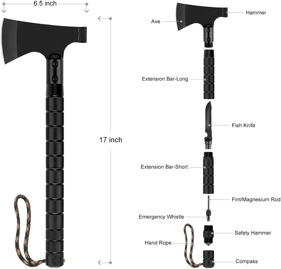 The Last Aztec, 9-in-1 Portable Survival Axe, Multi-functional Tool For Jungle Camping, Tree Cutting, Hiking, Emergency, Outdoor Adventure, Backpacking, Bushcraft, And Wilderness Survival Gear