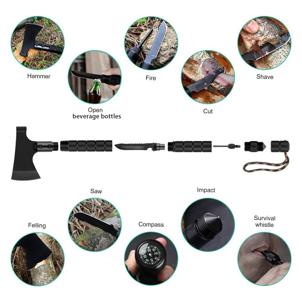 The Last Aztec, 9-in-1 Portable Survival Axe, Multi-functional Tool For Jungle Camping, Tree Cutting, Hiking, Emergency, Outdoor Adventure, Backpacking, Bushcraft, And Wilderness Survival Gear