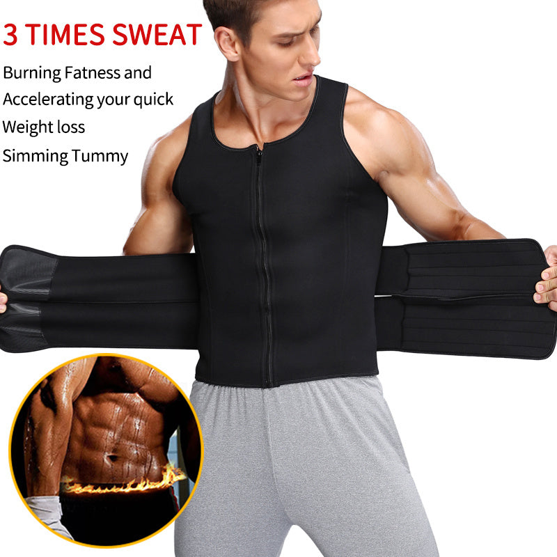 The Last Aztec, (get a Size Bigger Than Your size) Fitness Men Shapewear Sauna Vest Waist Trainer Double Belt Sweat Shirt Corset Top Body Shaper