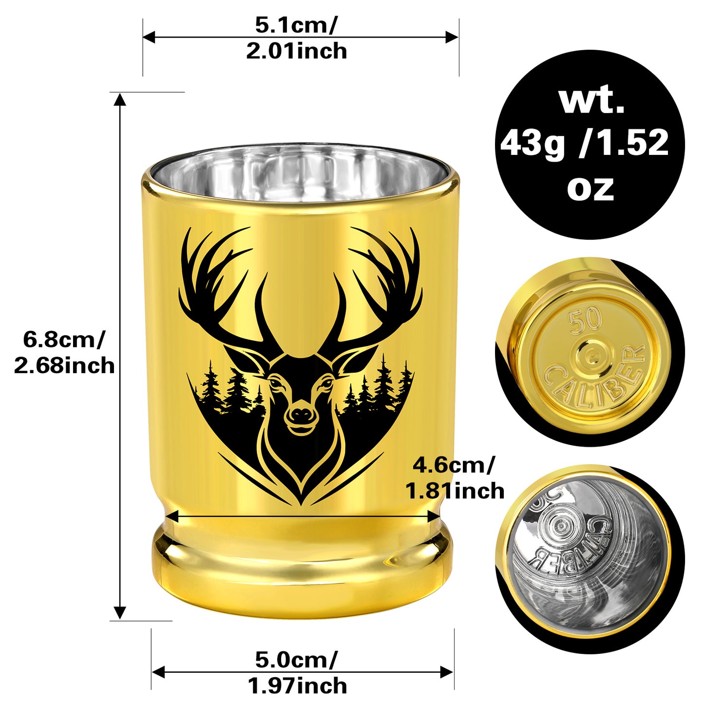The Last Aztec, 2pcs  50 Caliber Deer Head Golden Plastic Wine Glasses With Gift Box - Leak Proof, Reusable - Stylish Animal Print Design, Suitable For Whiskey, Tequila, Etc