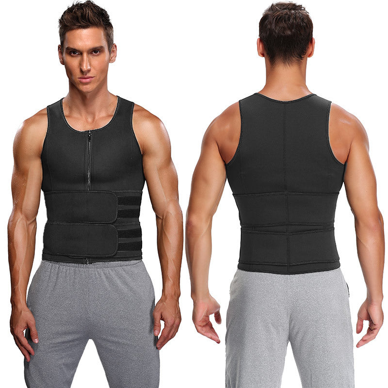 The Last Aztec, (get a Size Bigger Than Your size) Fitness Men Shapewear Sauna Vest Waist Trainer Double Belt Sweat Shirt Corset Top Body Shaper