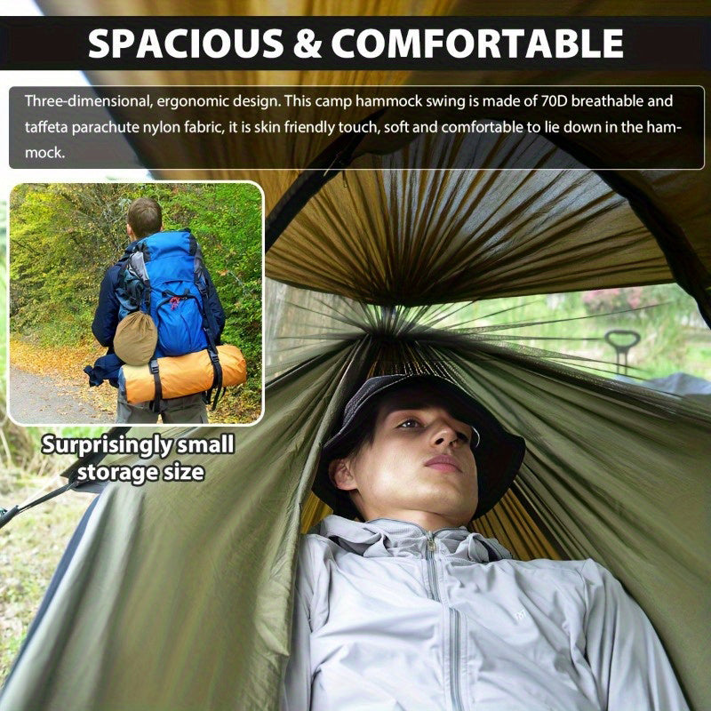 The Last Aztec, 2025 Upgraded Double Layer Camping Hammock. 210D Nylon Mesh Camping Hammock. Sunscreen And Insect Repellent Double Zipper Design. Portable Outdoor Gear With Carabiner. Load Capacity 500lbs