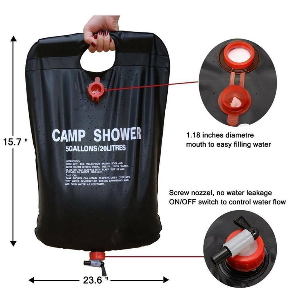The Last Aztec, 20L Camping Shower Portable Compact Solar Sun Heating Bath Bag Outdoor Travel