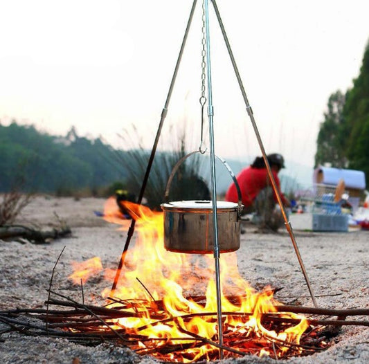 The Last Aztec, Camping outdoor campfire tripod hanging pot picnic fire bracket aluminum alloy tripod camping supplies