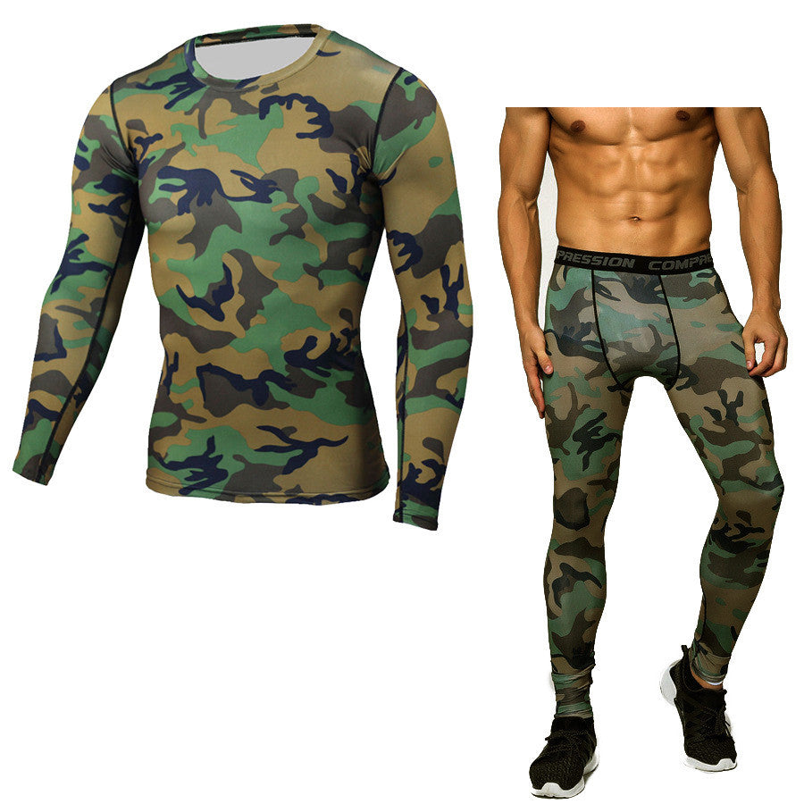 The Last Aztec, Get A Bigger Size Than Your Regular Size, Camouflage Compression Baselayer Set Sports Compression Set Long Sleeve T-Shirt Tights Exercise Clothes Workout Bodysuit Fitness Suits For Men