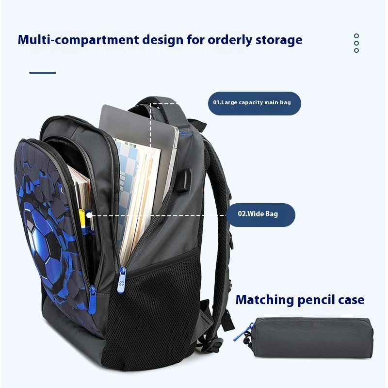 The last Aztec, Hard Shell Football Burden Reduction Boy's Shoulder Large Capacity Belt Small Pen Bag Set Of School Bag