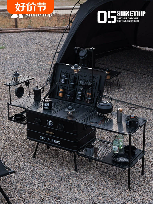 The Last Aztec, Mountain Fun Coffee Box Outdoor Aluminum Alloy Multifunctional Car Camping Storage Box Blackened Camping Equipment IGT Table