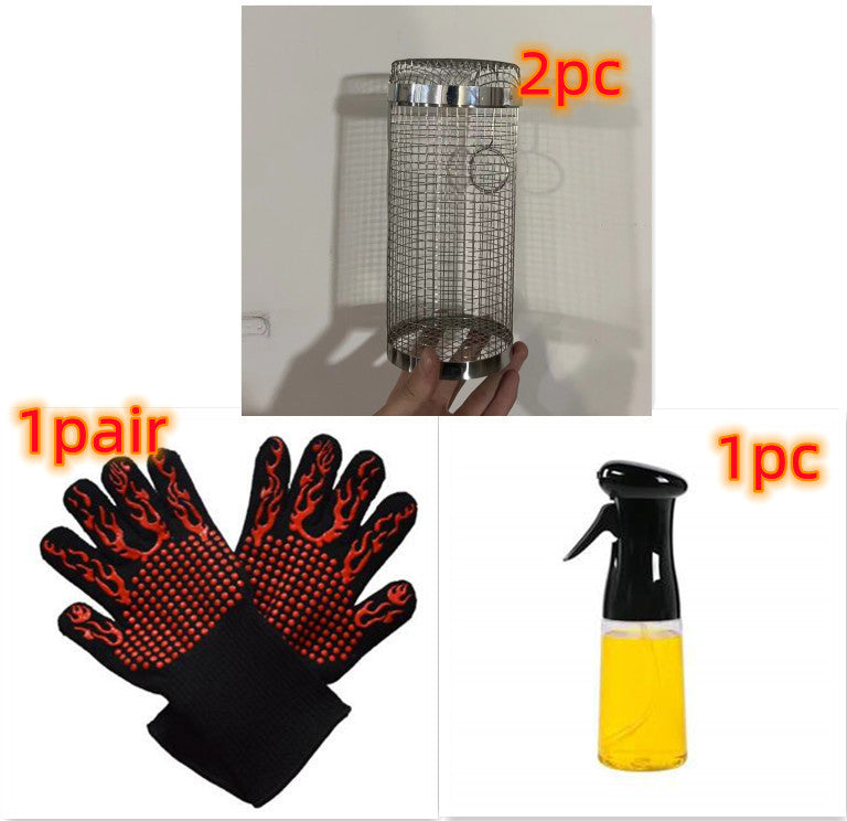 The Last Aztec, Rolling Grilling Basket Metal BBQ Barbecue Basket Net Portable Outdoor Camping Barbecue Rack Kitchen Gadgets