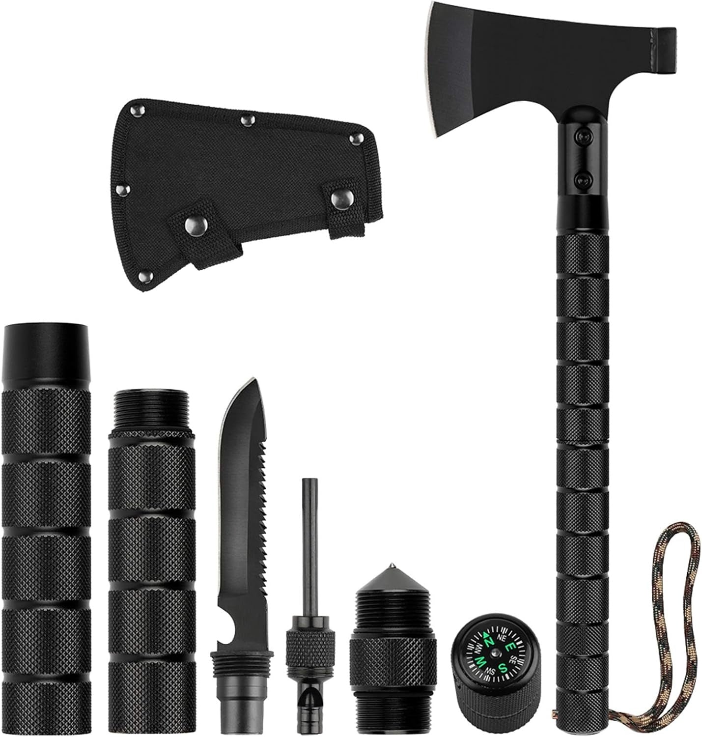 The Last Aztec, 9-in-1 Portable Survival Axe, Multi-functional Tool For Jungle Camping, Tree Cutting, Hiking, Emergency, Outdoor Adventure, Backpacking, Bushcraft, And Wilderness Survival Gear