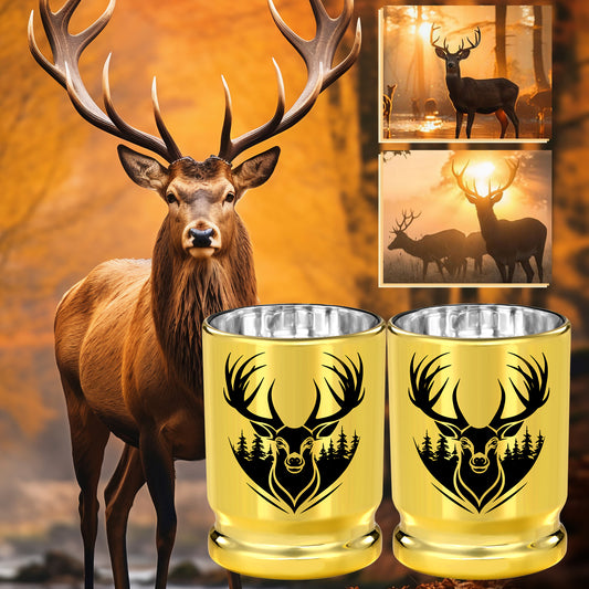 The Last Aztec, 2pcs  50 Caliber Deer Head Golden Plastic Wine Glasses With Gift Box - Leak Proof, Reusable - Stylish Animal Print Design, Suitable For Whiskey, Tequila, Etc