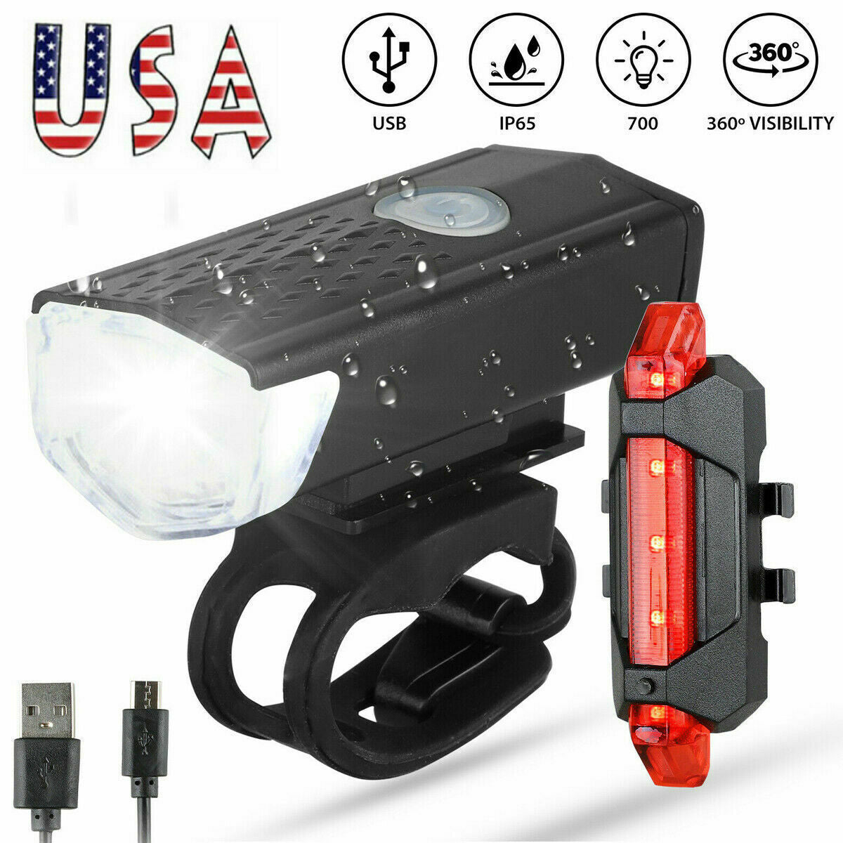 The Last Aztec, USB Rechargeable LED Bicycle Headlight Bike Head Light Cycling Rear Front Lamp Bike Light Rainproof USB Rechargeable LED bicycle Light