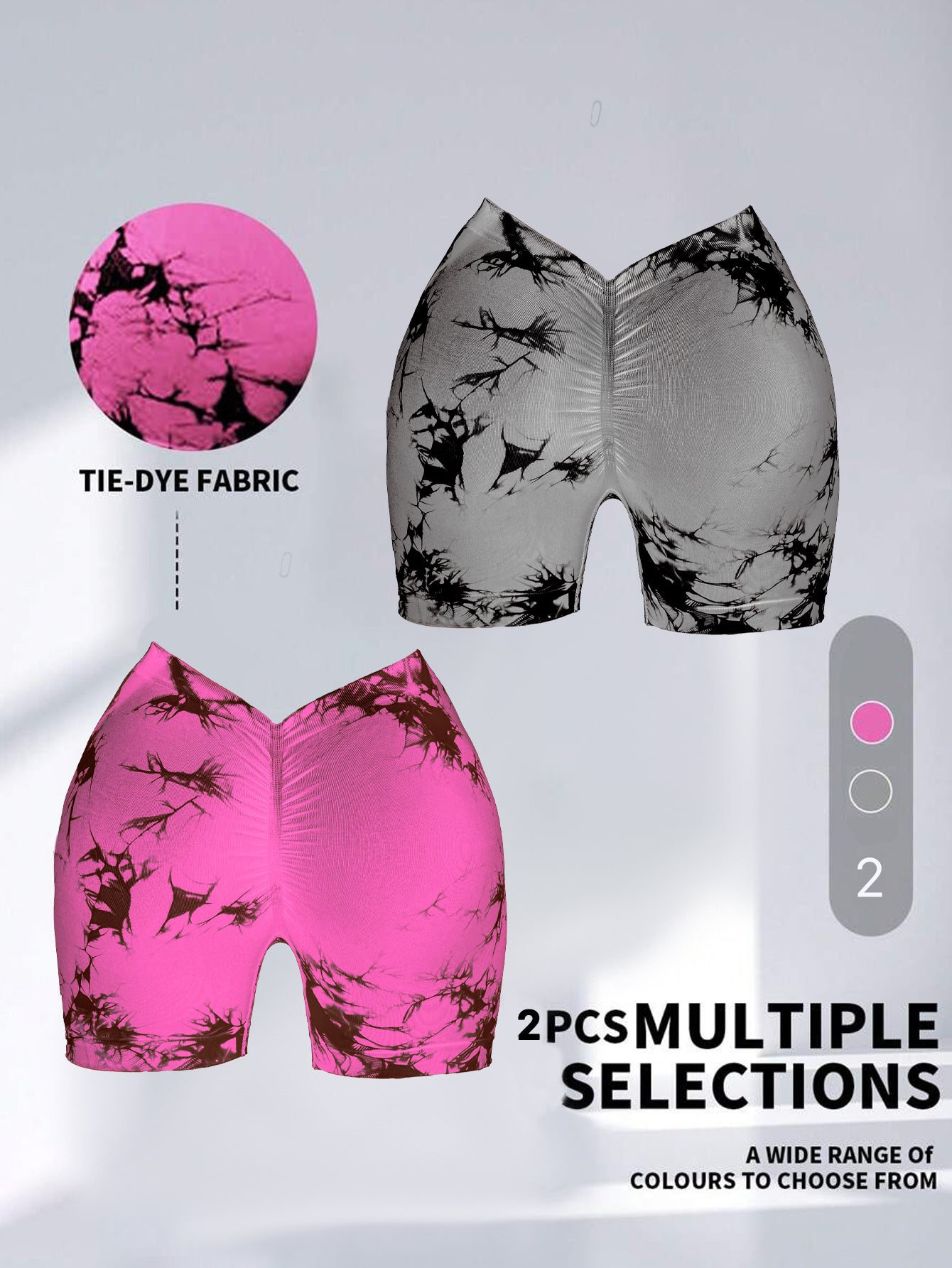 The Last Aztec, (Get One Size Bigger Than Your Regular Size), 2 Pack Women's Tie Dye High Waist V-Back Scrunch Yoga Shorts, Peach Lift Seamless Sport Athletic Shorts With Stretch Fabric, Fitness Workout Bottoms