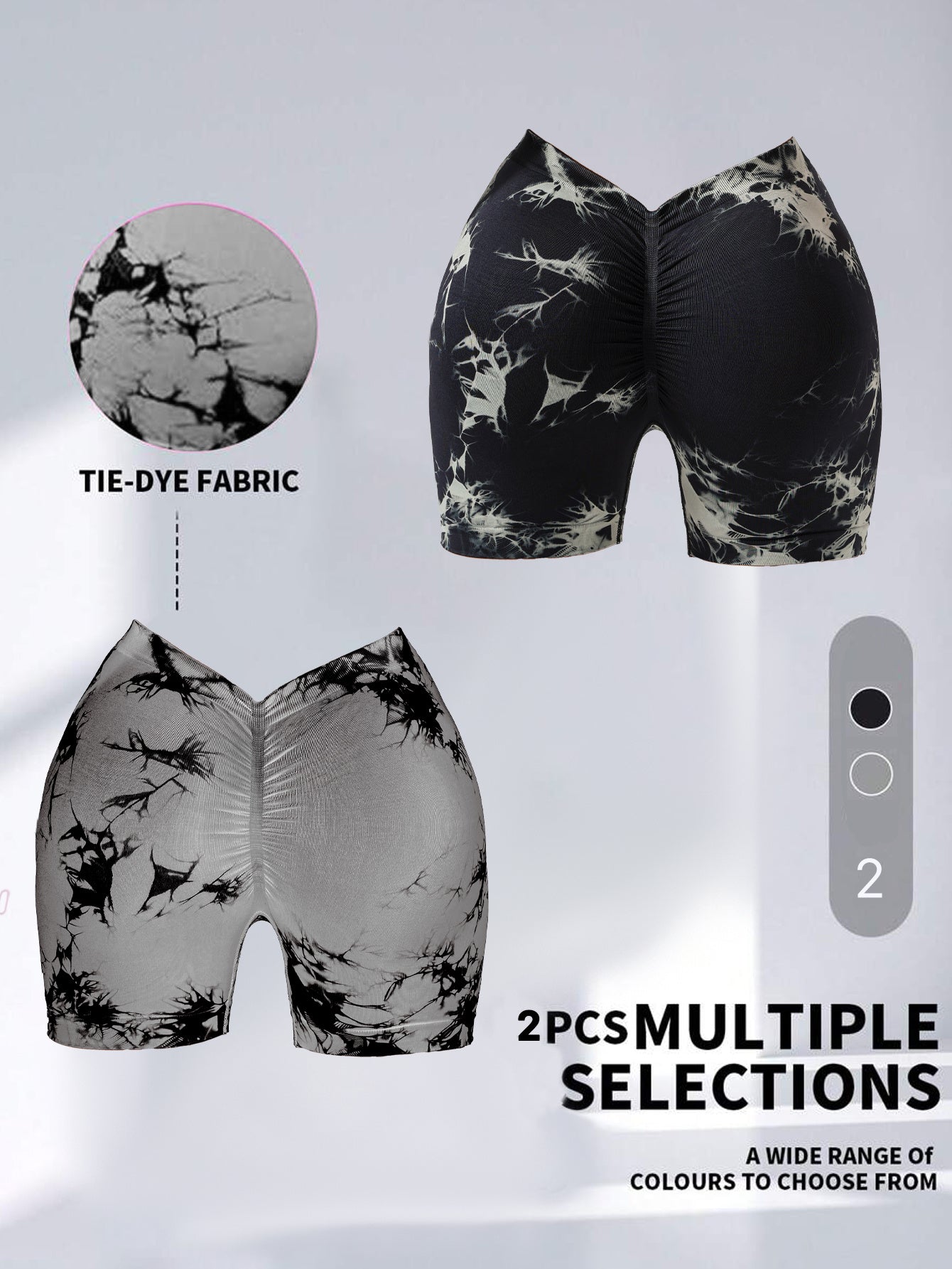 The Last Aztec, (Get One Size Bigger Than Your Regular Size), 2 Pack Women's Tie Dye High Waist V-Back Scrunch Yoga Shorts, Peach Lift Seamless Sport Athletic Shorts With Stretch Fabric, Fitness Workout Bottoms