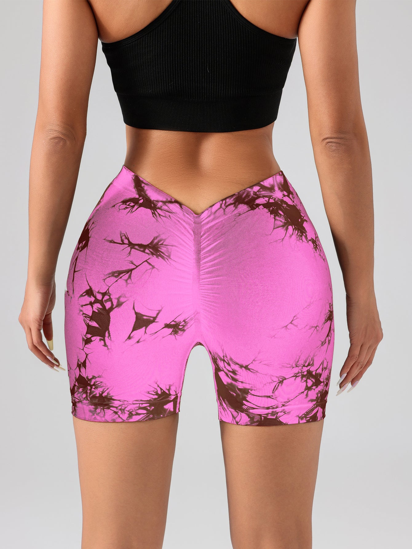 The Last Aztec, (Get One Size Bigger Than Your Regular Size), 2 Pack Women's Tie Dye High Waist V-Back Scrunch Yoga Shorts, Peach Lift Seamless Sport Athletic Shorts With Stretch Fabric, Fitness Workout Bottoms