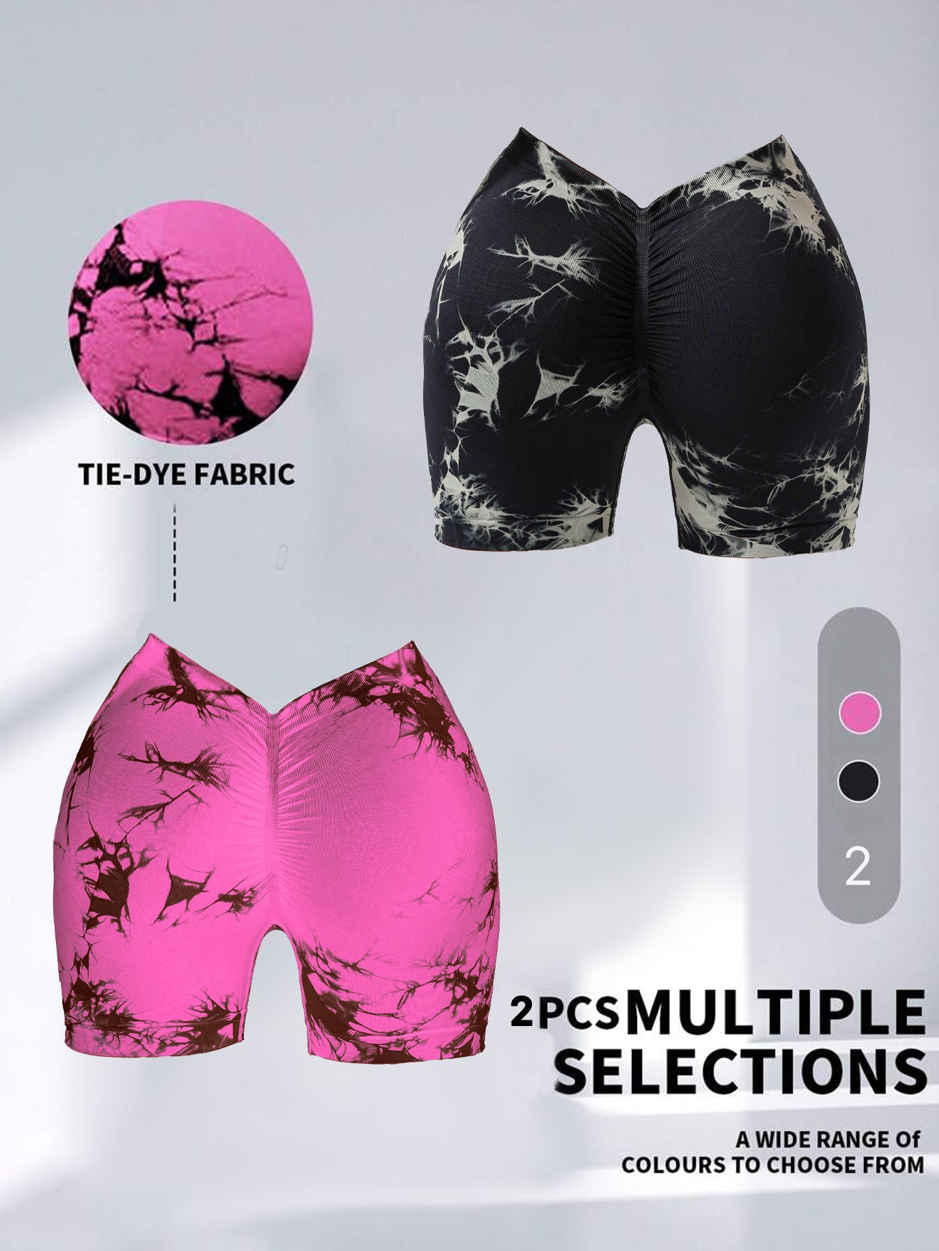 The Last Aztec, (Get One Size Bigger Than Your Regular Size), 2 Pack Women's Tie Dye High Waist V-Back Scrunch Yoga Shorts, Peach Lift Seamless Sport Athletic Shorts With Stretch Fabric, Fitness Workout Bottoms